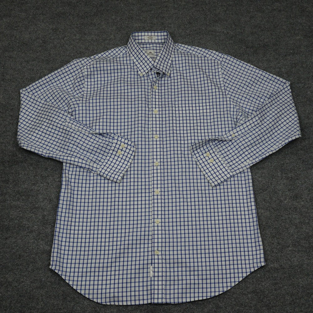 Peter Millar Shirt Mens Large Blue Nanoluxe Easycare Tattersall Check ButtonDown